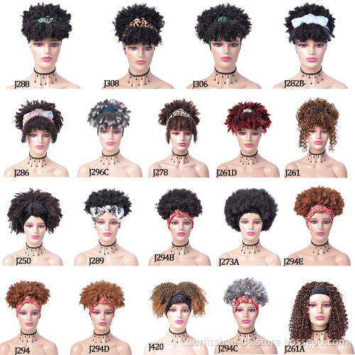 Wholesale Ombre Short Fashion Headband Wig For Black Women Wigs Attachment Hair Afro Kinky Curly Synthetic Hair Headband Wigs
